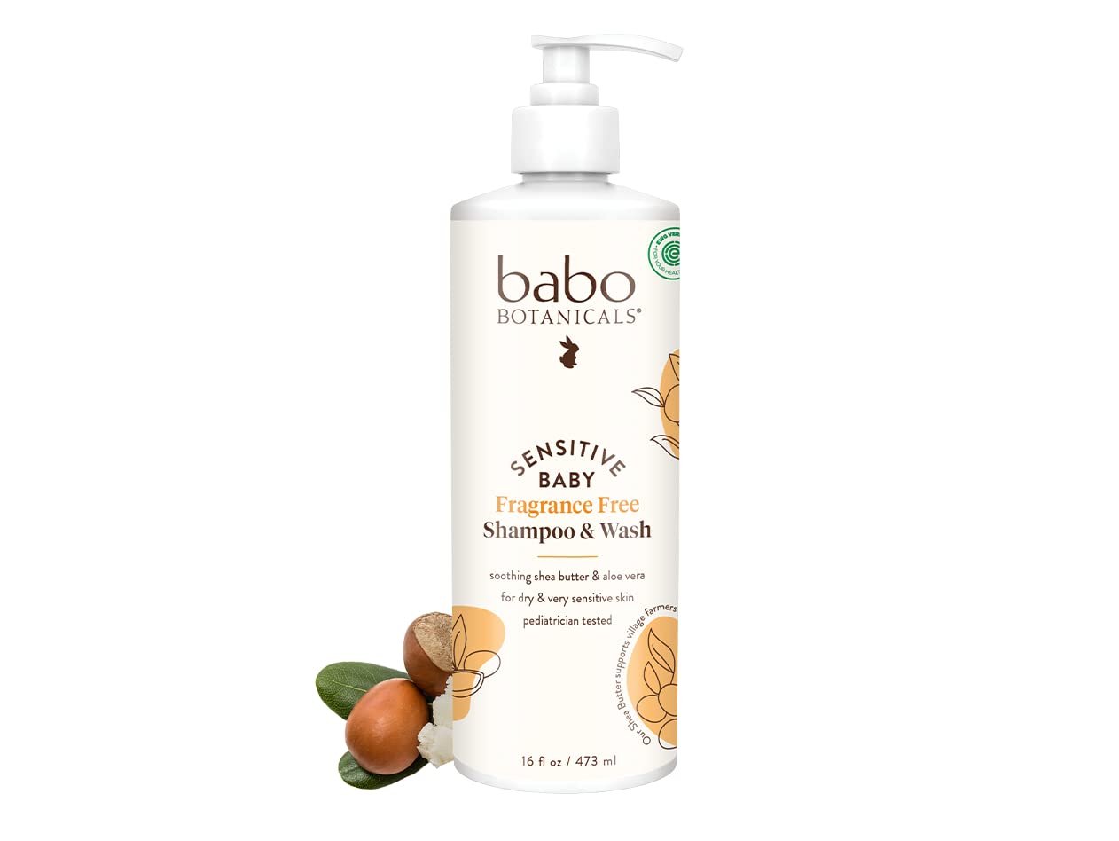 Babo Botanicals Sensitive Baby Fragrance-Free 2-in-1 Shampoo & Wash - Shea Butter, Calendula & Aloe Vera - EWG Verified - Cruelty-Free - Vegan - Pediatrician Tested - For Babies & Kids