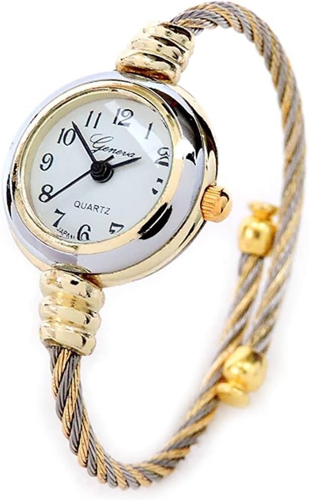 2Tone Gold Silver Cable Band Ladies Bangle Cuff Watch