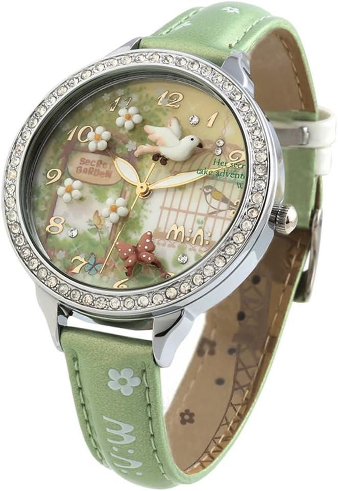 DREAMING Q&P Cute Bowknot Bunny Girl's Teenagers' Wrist Watches,Butterfly Dial,Leather Strap Golden Case fq062