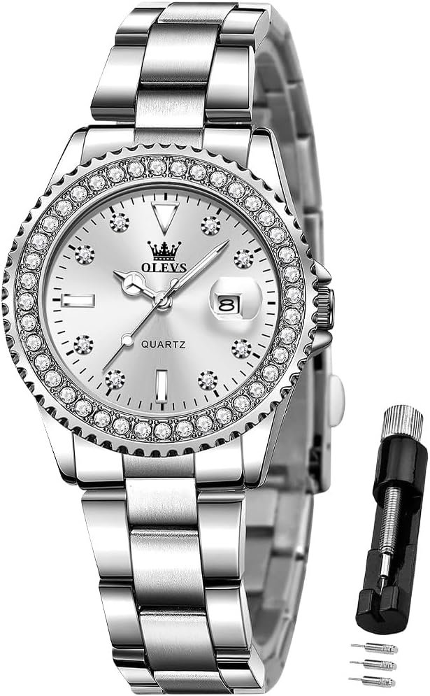 OLEVS Ladies Watch Diamond Dress Quartz Analog Female Watches Stainless Steel Two Tone Waterproof Luminous Day Date for Womens Wrist Watch Gift