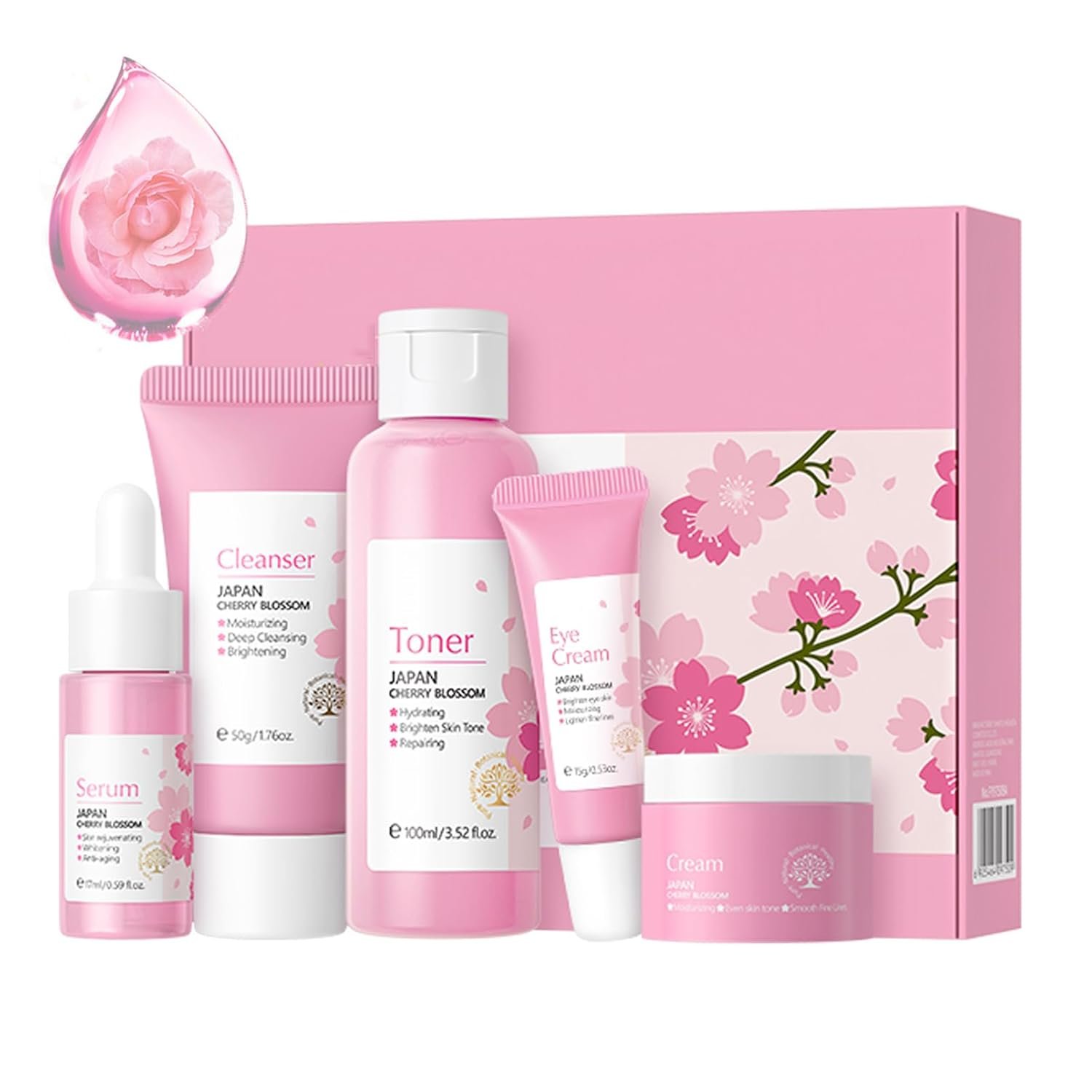 Korean Skin Care Set - Sakura Skin Care Sets & Kits - Women Gift Sets with Cleanser-Toner-Serum-Face Cream-Eye Cream - Skin Care Routine Kit for Women - Beauty Products Gift Box (SetB)