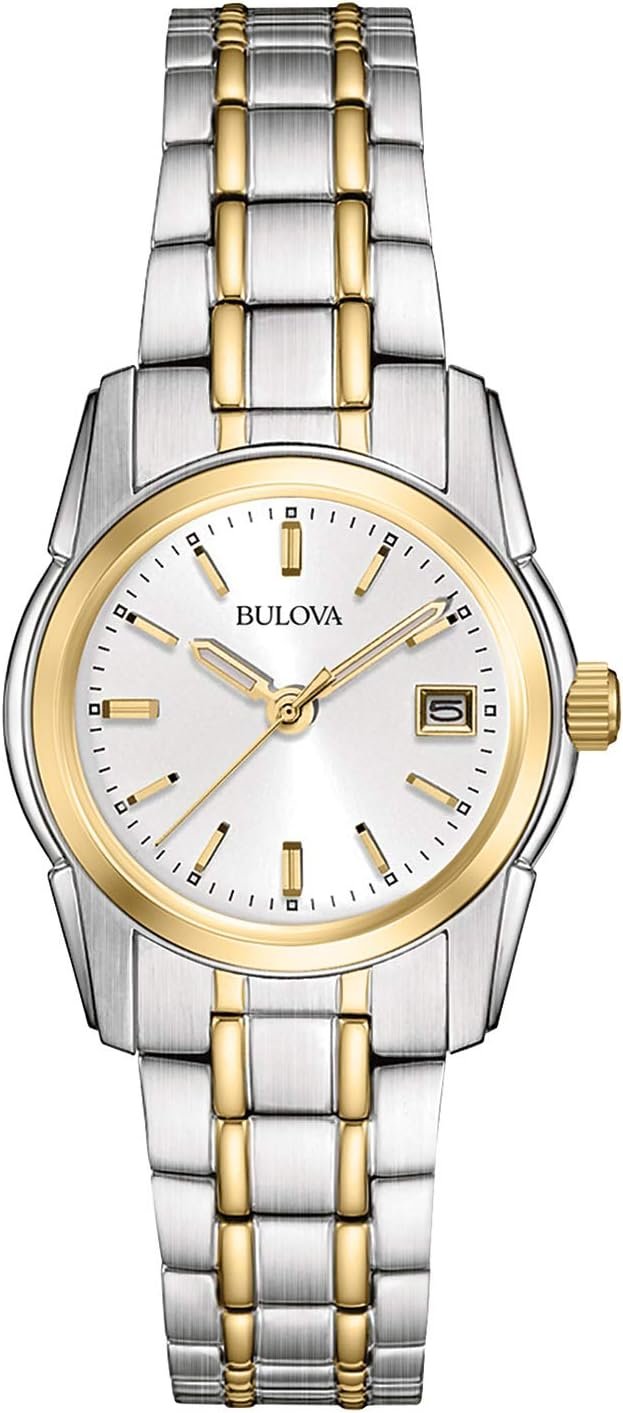 Bulova Ladies' Classic Two-Tone Stainless Steel 3-Hand Calendar Date Quartz Watch, Silver-White Dial (Style: 98M105)