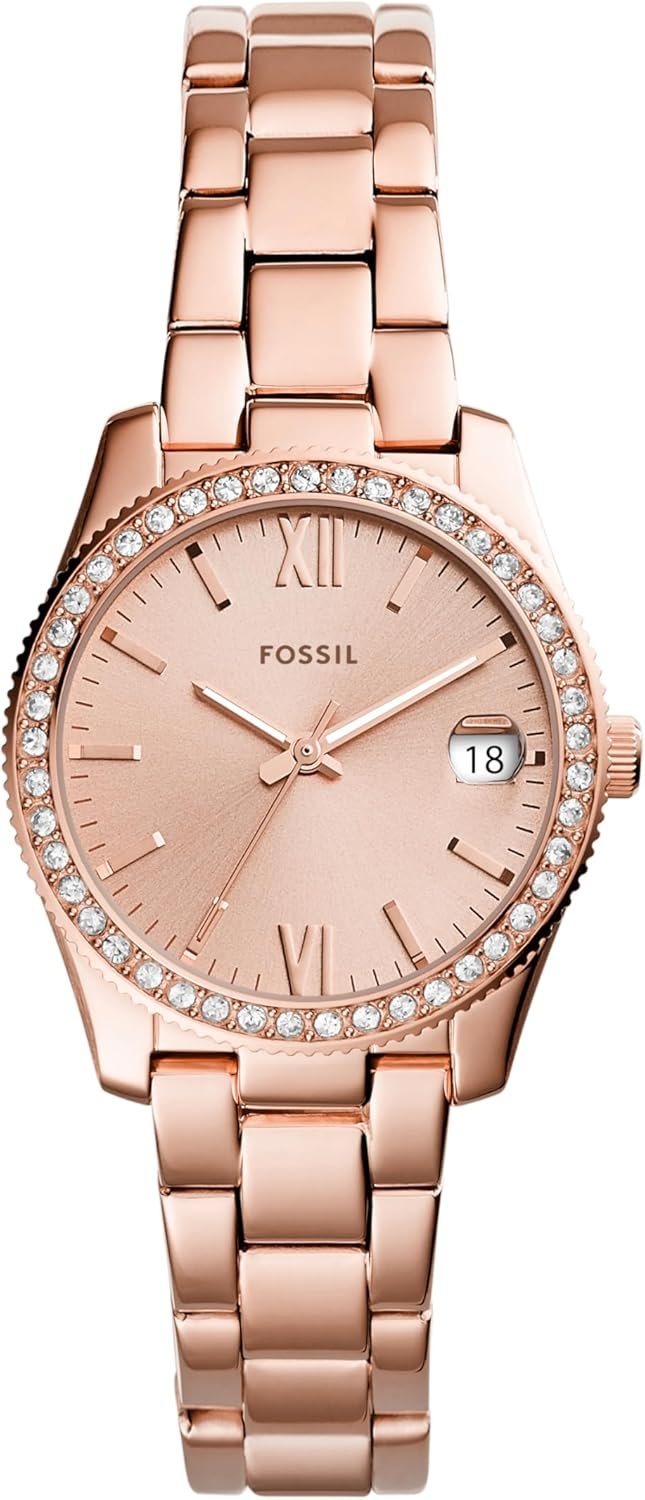 Fossil Women's Scarlette Mini Quartz Stainless Steel Three-Hand Watch, Color: Rose Gold Glitz (Model: ES4318)