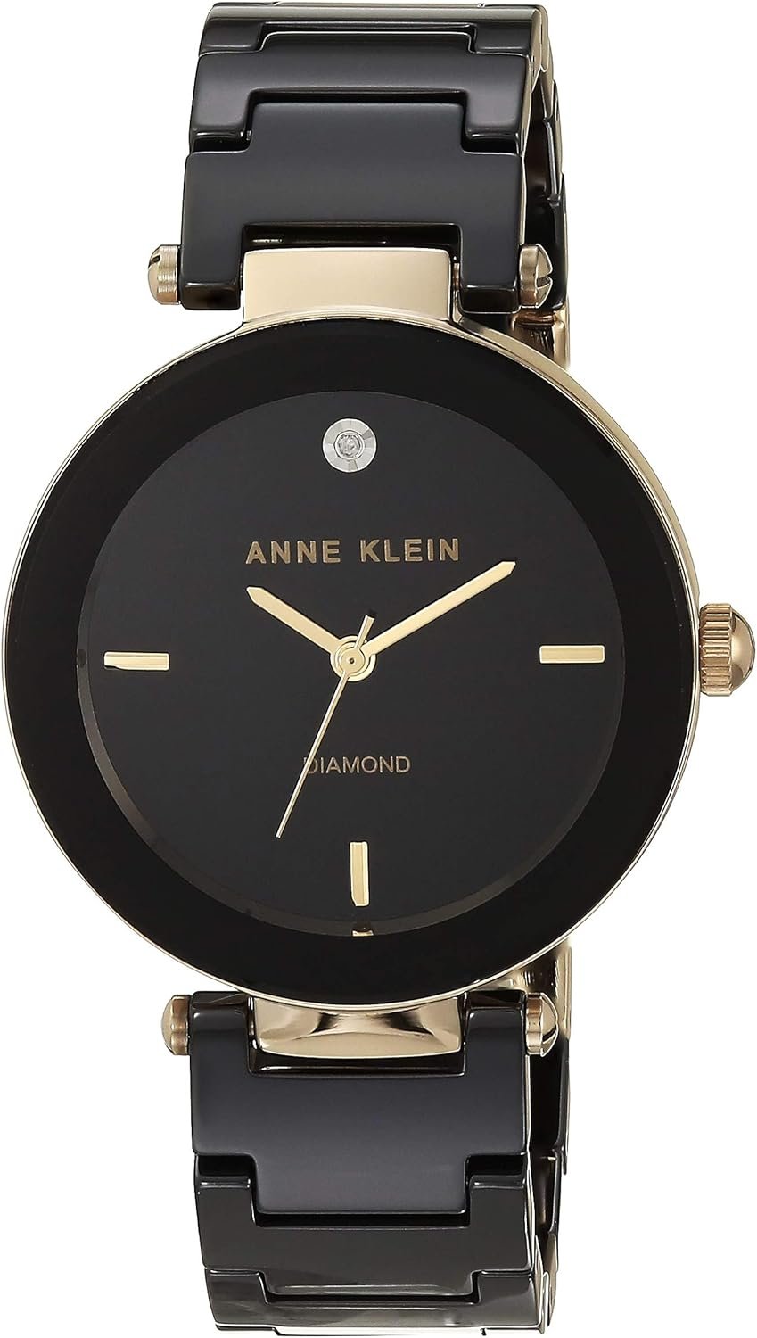 Anne Klein Women's AK/1018BKBK Black Ceramic Bracelet Watch with Diamond Accent