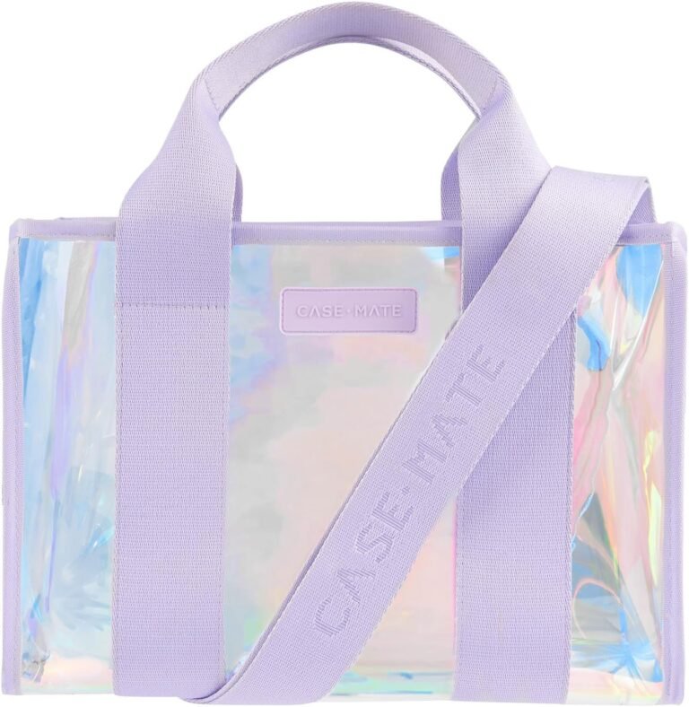 Case-Mate Soap Bubble Mini Tote Bag | 11"x8"x5" Shoulder bag w/Jacquard Crossbody Strap, Tip-Proof | 8L Iridescent Clear Waterproof Handbag for Women, Dining Out, Concerts, Travel, Events