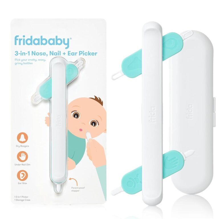 Frida Baby 3-in-1 Nose, Nail + Ear Picker: Baby Ear Cleaner + Baby Nose Cleaner and Nail Tool for Babies + Toddlers, Safely Clean Baby's Boogers, Ear Wax & More