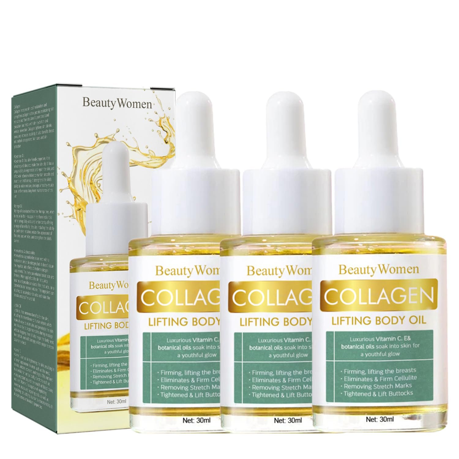 3PC Furzero Beauty Women Collagen Lifting Body Oil, Furzero Collagen Lifting Body Oil,Beauty Lady Collagen Lifting Body Oil,Anti Aging Collagen Serum for Face,Reduces Fine Lines and Wrinkles