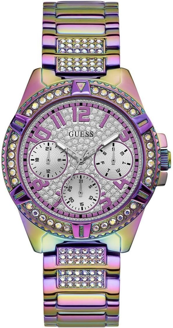 GUESS Multifunction Purple Crystal Bracelet Watch, Purple/Silver-Tone