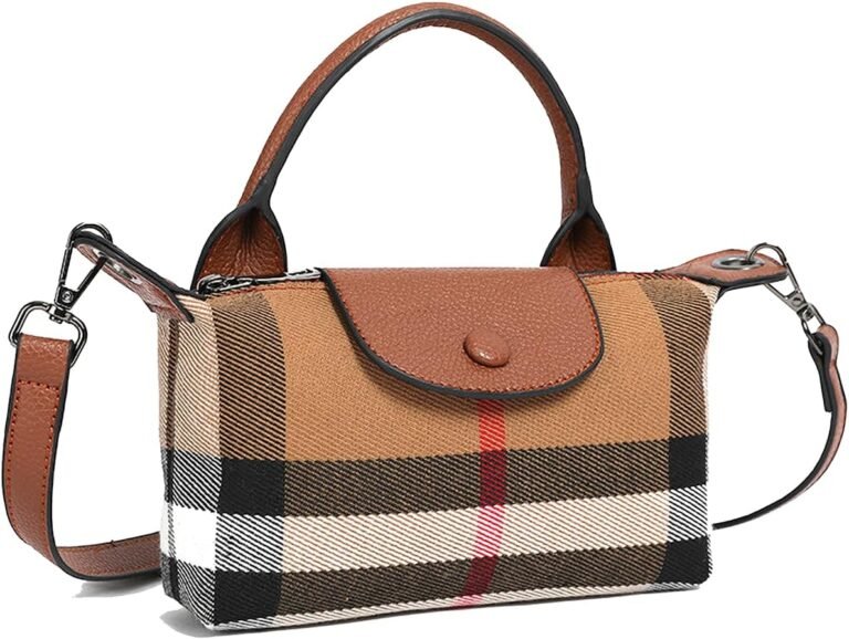 Small Size Luxury Plaid Women's Top Handle Handbag Canvas and Leather Mini Contrasting Colors Satchel