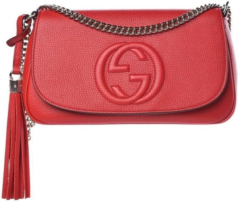 Gucci Soho Interlocking GG Red Leather Chain Flap Shoulder Bag Handbag Italy New