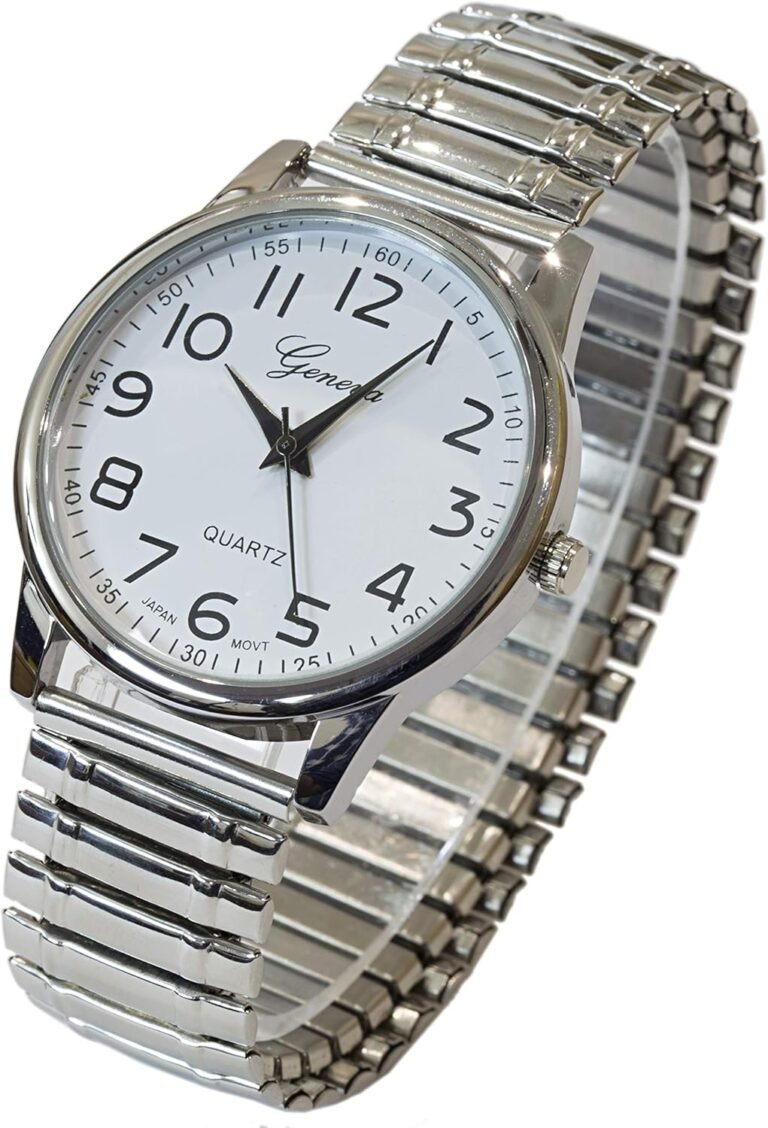 Silver Large Face Geneva Fancy Stretch Band Watch