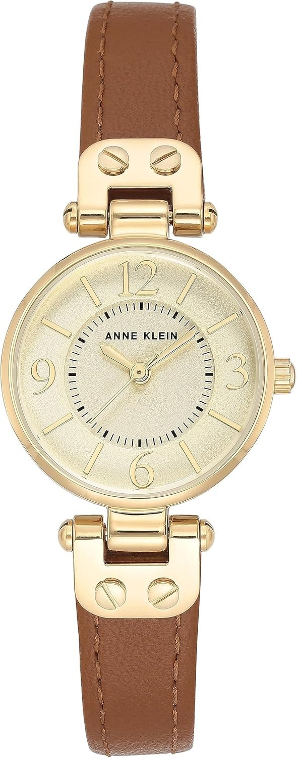 Anne Klein Women's 109442CHHY Gold-Tone Champagne Dial and Brown Leather Strap Watch