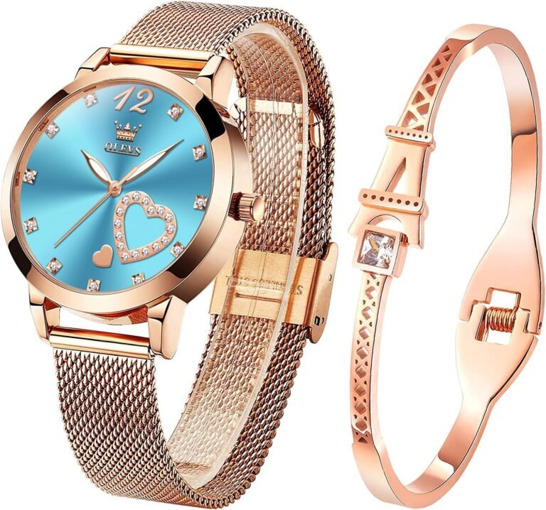 OLEVS Womens Watch Gifts Set with Bracelet Rose Gold for Lady Female Minimalist Simple Slim Thin Casual Dress Analog Quartz Wrist Watches Waterproof Two Tone