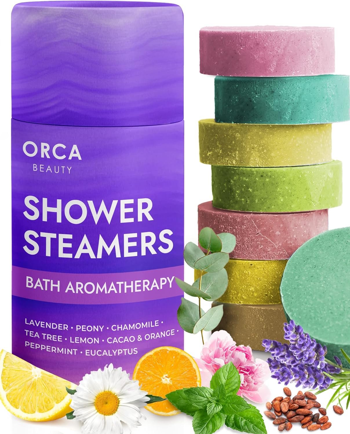 Shower Steamers (8 Scents) Includes Eucalyptus Shower Bomb, Relaxation Gifts for Women, Self Care Birthday Gifts, Unique Spa Gifts Shower Tablets, Shower Steamer Aromatherapy for Women & Men