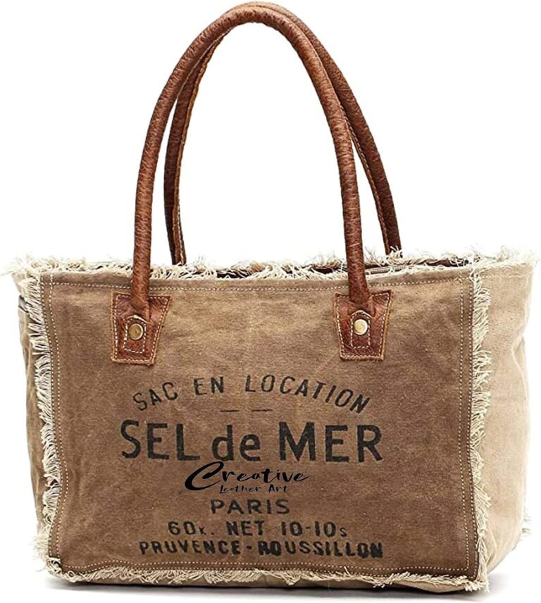 CLA Bags Sel De Mer Upcycled Canvas Hand Bag Upcycled Canvas & Cowhide Tote Bag, Upcycled Canvas & Cowhide Leather Bag