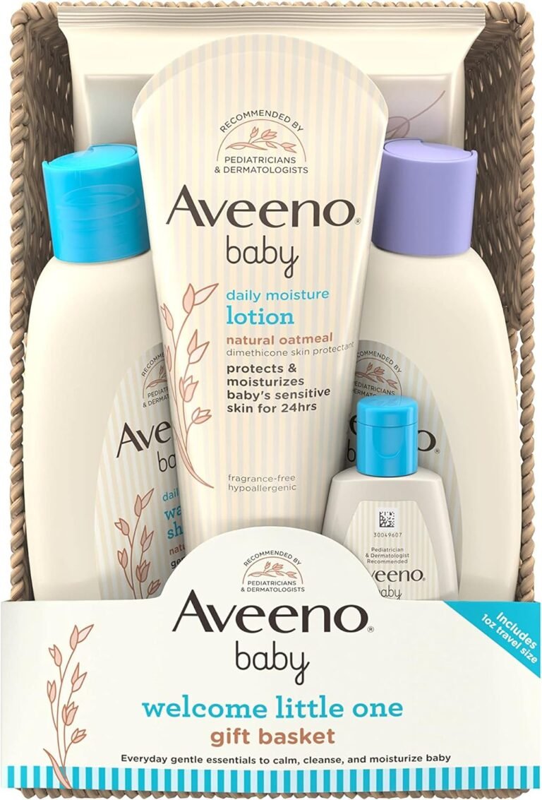 Aveeno Baby Welcome Little One Gift Basket, Baby Skincare Set with Baby Body Wash & Shampoo, Calming Bath Wash, All Over Baby Wipes, & Daily Moisturizing Lotion, 5 Items