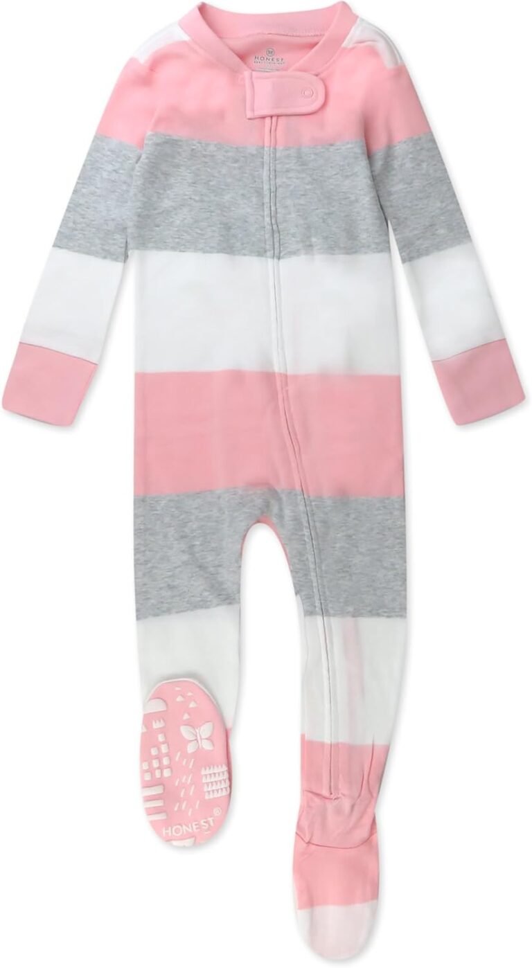 HonestBaby Non-Slip Footed Pajamas One-Piece Sleeper Jumpsuit Zip-Front Pjs 100% Organic Cotton for Baby Girls