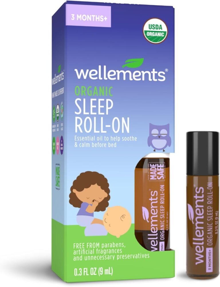 Wellements Organic Sleep Roll On for Babies and Kids | Calming & Soothing 100% Pure Essential Oils for Bedtime | Made with Organic Lavender & Chamomile | No Melatonin | 0.3 Fl Oz. | 3 Months+