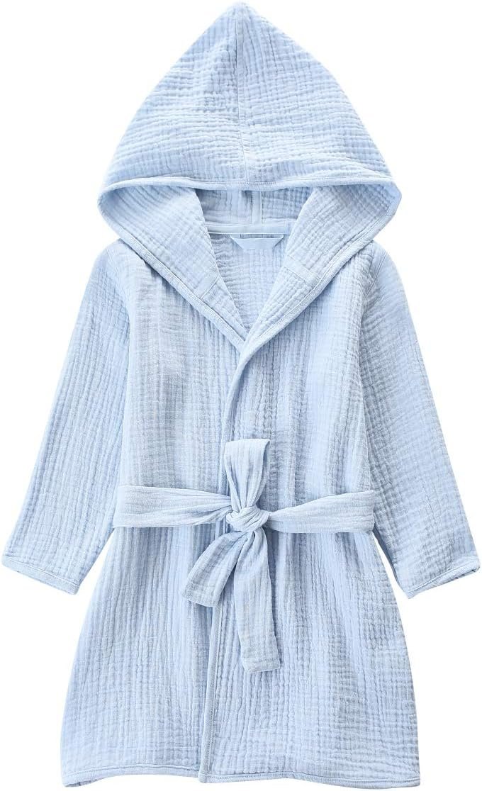 Organic Cotton Toddler Bathrobe, Soft and Breathable Robe for Kid, Boy& Girl Hooded Towel