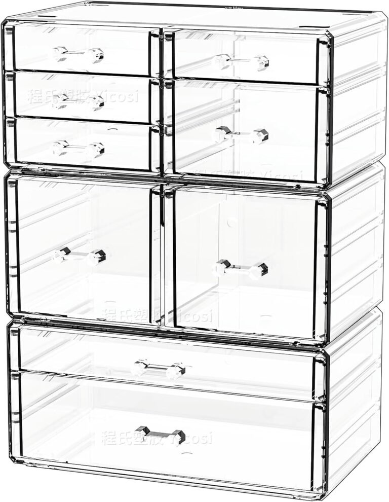 Cq acrylic Clear Stackable Storage Drawers,Plastic Makeup Organizer and Bathroom Storage Bins WIth 9 Drawers For Make up,Medicine,Craft,Pen,Beauty and Office Supply Organizer