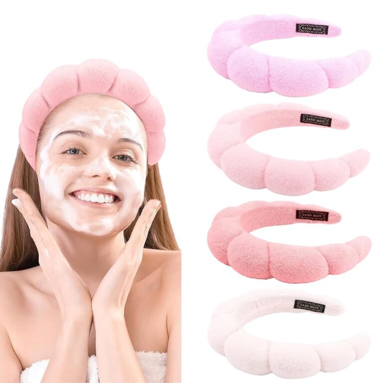 Canitor 4 PCS Spa Headband Pink Skincare Headband Makeup Headband Face Wash Skin Care Make Up Cute Preppy Teen Girl Gifts Trendy Stuff Aesthetic Bachelorette Party Favors Valentines Day Christmas