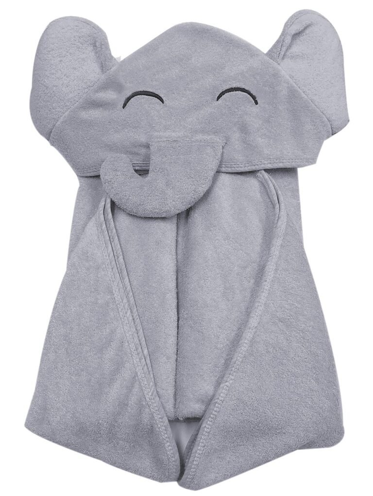 YOYOO Premium Baby Bath Towel – Viscose Derived from Bamboo, Baby Hooded Towels - Newborn Essential Cute Grey Little Elephant -Perfect Baby Registry Gifts for Boy Girl