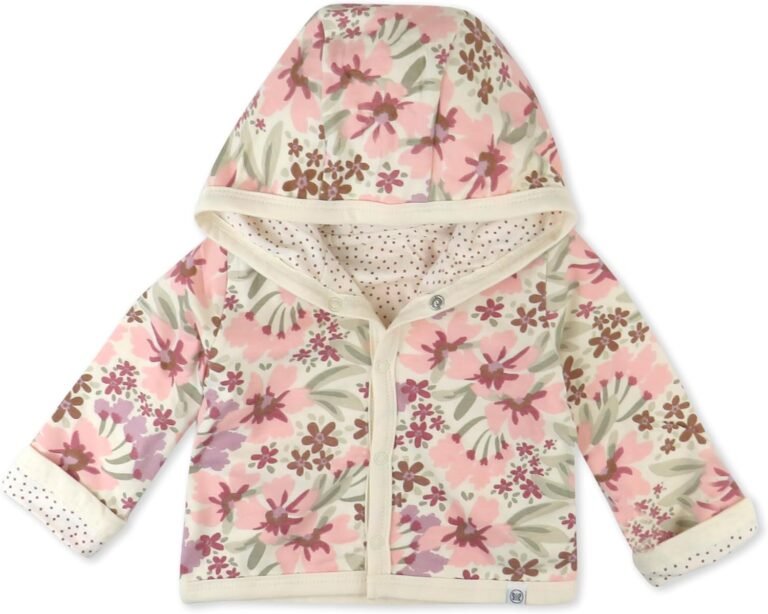 HonestBaby Front Hooded Jackets, Side-Snap Top, Hoodies in Cozy 100% Organic Cotton Infant Baby Boys, Girls, Unisex, Painted Floral Pink