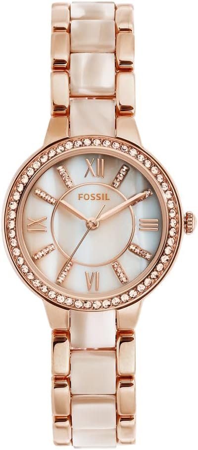 Fossil Virginia Women's Watch with Crystal Accents and Self-Adjustable Stainless Steel Bracelet Band