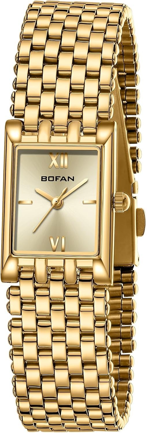 BOFAN Gold Watches for Women Luxury Ladies Quartz Wrist Watches with Stainless Steel Bracelet,Waterproof.Womens Casual Fashion Small Gold Watch.Bracelet Adjustment Tool Included.