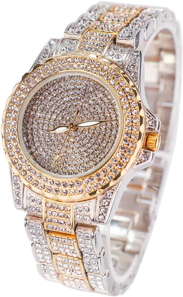 Smalody Round Luxury Women Watch Crystal Rhinestone Diamond Watches Stainless Steel Wristwatch Iced Out Watch with Japan Quartz Movement for Women | Simulated Lab Diamonds