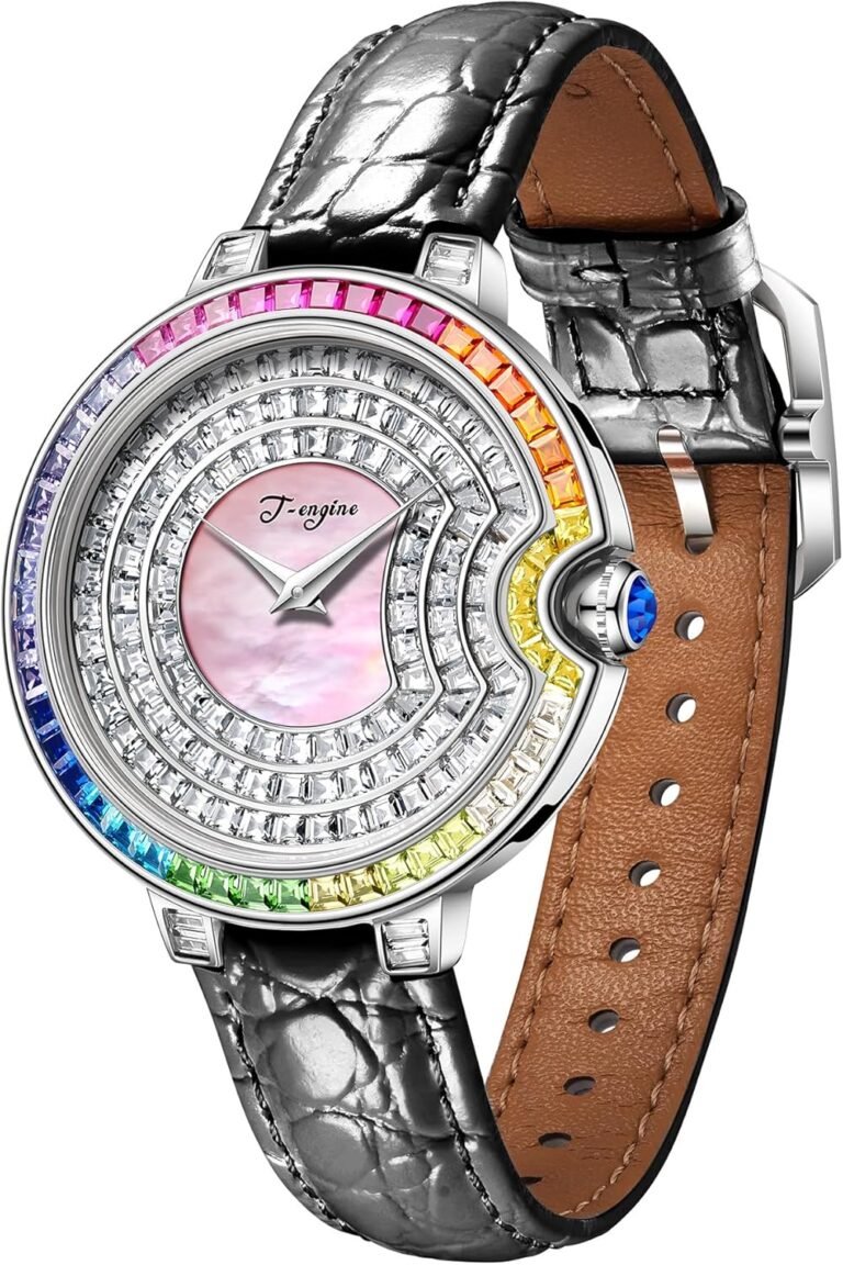 T-ENGINE Luxury Women's Watch with Genuine Leather Strap, Diamond Inlay,Fashion Design - Elegant Watches for Ladies