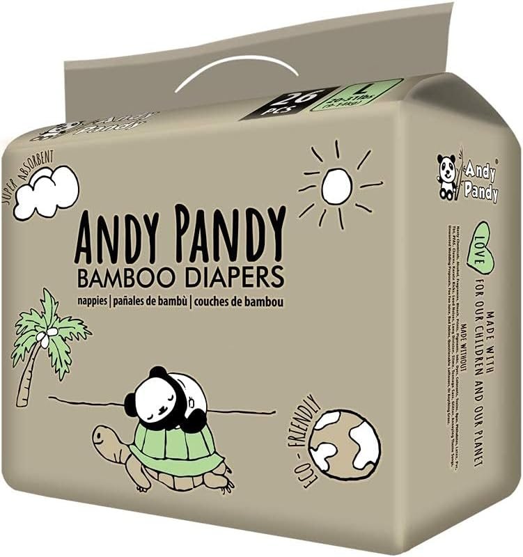 Andy Pandy Bamboo Disposable Diapers, Large, White, 20-31 lbs, 26 Count