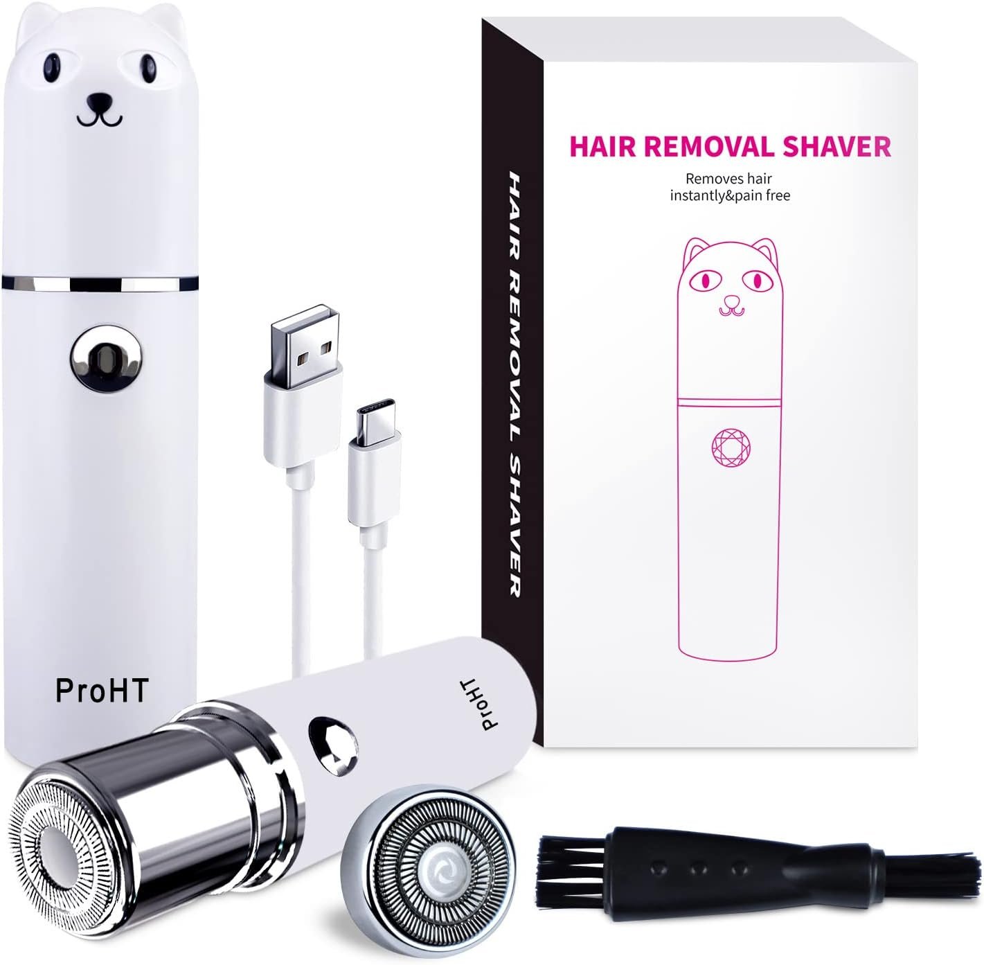 ProHT Facial Hair Removal for Women Rechargeable, Painless Fast Hair Remover, Womens Face Shaver for Upper Lip, Chin, with 1 More Replacement Head,15 Hours Working Time (D-0002)