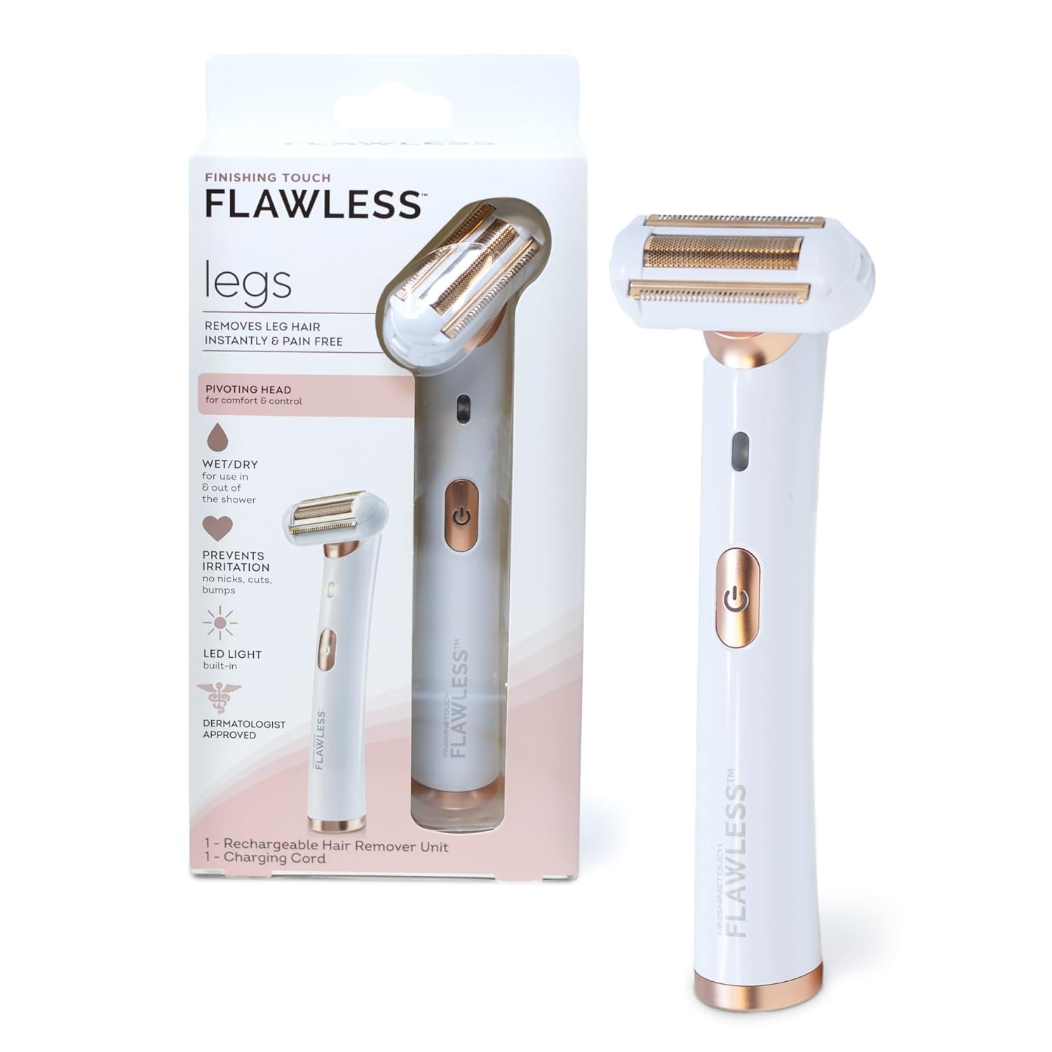 Finishing Touch Flawless Legs, Electric Razor for Women, Pivoting Head Leg Hair Remover with LED Light for Instant and Painless Leg Hair Removal