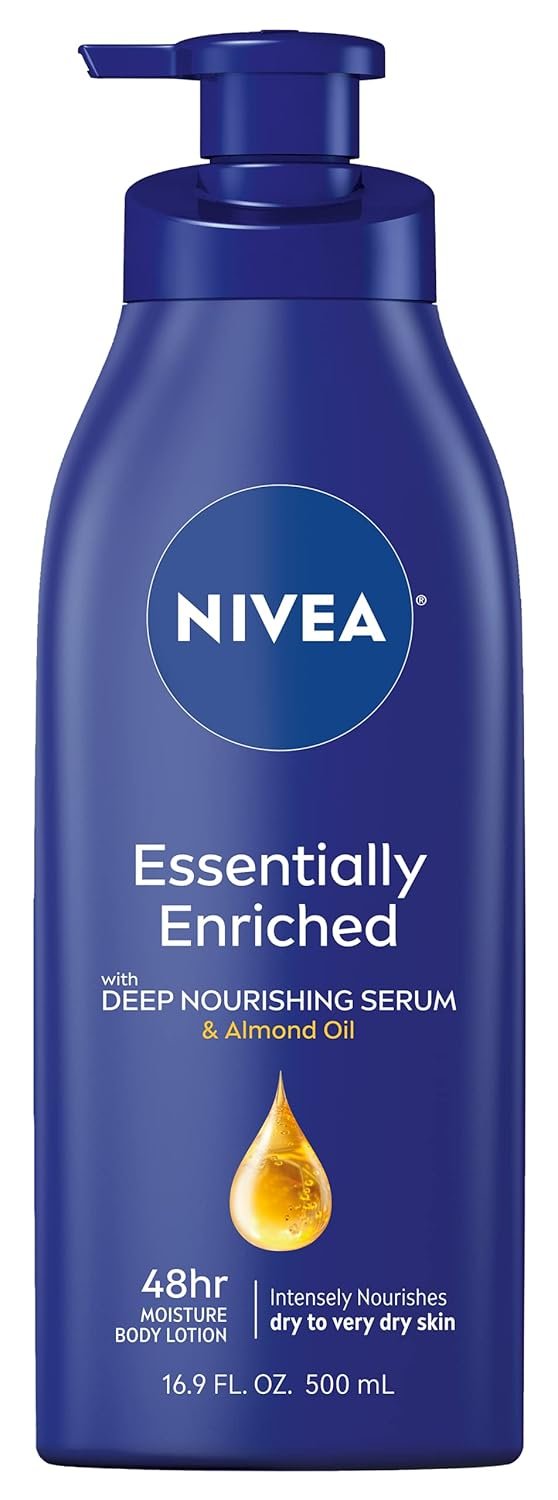 NIVEA Essentially Enriched Body Lotion for Dry Skin, 48-Hour Moisturizing Lotion with Deep Nourishing Serum and Almond Oil, 16.9 Fl Oz Pump Bottle