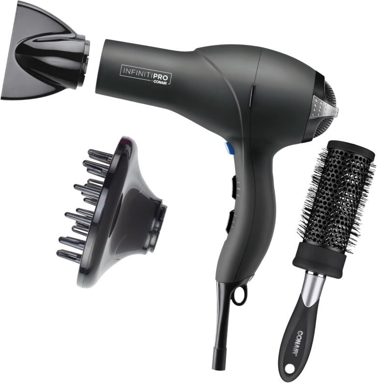 INFINITIPRO by CONAIR Hair Dryer with Diffuser | Salon Performance AC Motor Blow Dryer | Includes Diffuser, Concentrator and Bonus Blow-Out Brush | Grey - Amazon Exclusive | Packaging May Vary