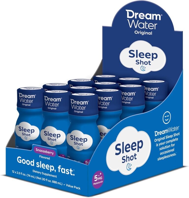 Dream Water Sleep Aid Supplement Drink; Melatonin 5mg, GABA, 5-HTP; Zero Sugar, Natural Flavors, No Added Colors, 2.5 oz Liquid Sleep Shots, Snoozeberry, 12-Count