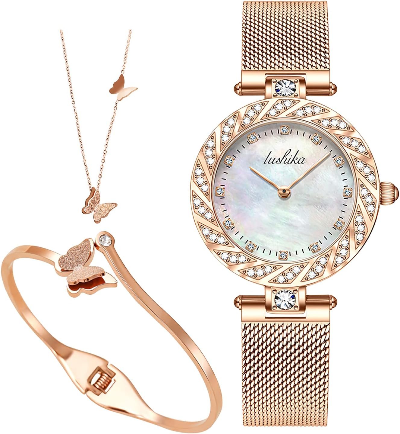 Luxury Quartz Starry Sky Dial Ladies Wrist Watches,Magnetic Mesh Band Watch and Bracelet Set…