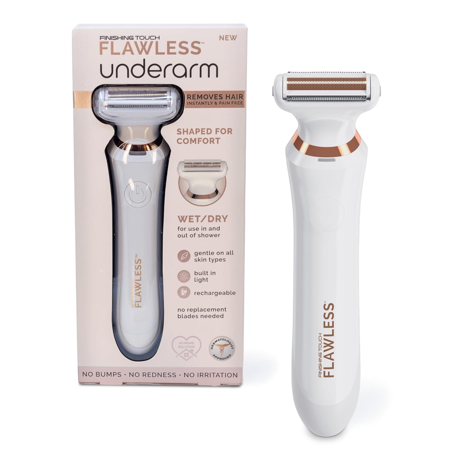 Finishing Touch Flawless Underarm Hair Removal Electric Razor Device, Designed to Shave and Contour Womens Sensitive Underarm Area, Cordless Groomer, Painless for All Skin Types