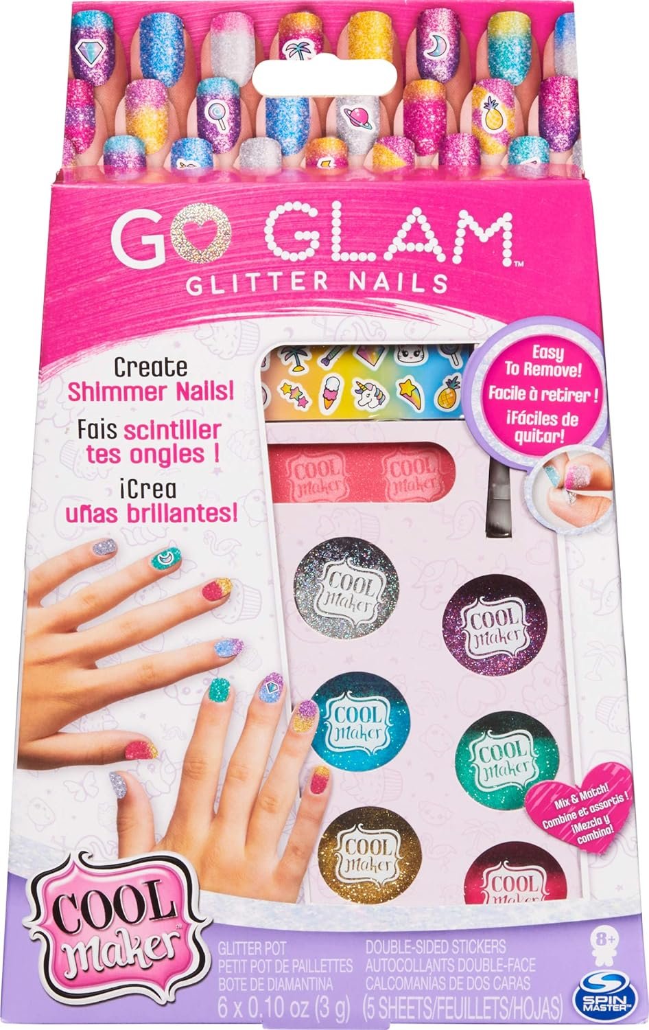 Cool Maker, GO Glam Glitter Nails DIY Activity Kit for 5 Manicures, for Kids Aged 8 and up