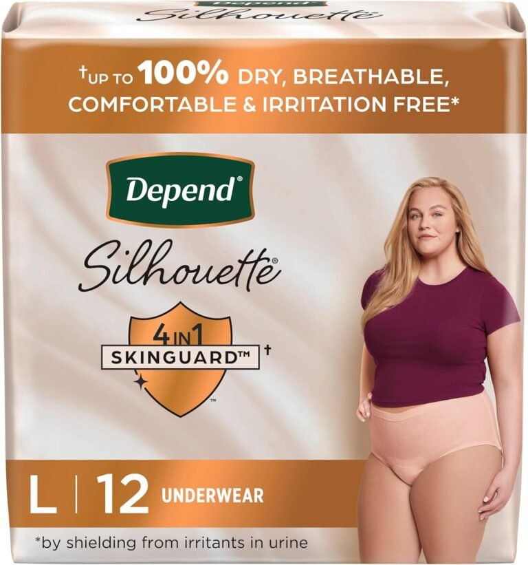 Depend Silhouette Adult Incontinence & Postpartum Bladder Leak Underwear for Women, Maximum Absorbency, Large, Pink, 12 Count, Packaging May Vary