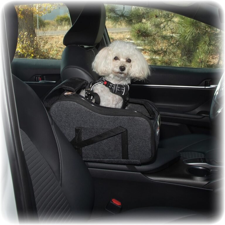 K&H Pet Products Portable Console Booster Dog Car Seat & Carrier for Small Dogs & Cats, Luxury Car Seat for Center Car Armrest Includes Safety Tether - Charcoal 10 X 15 X 9.5 Inches