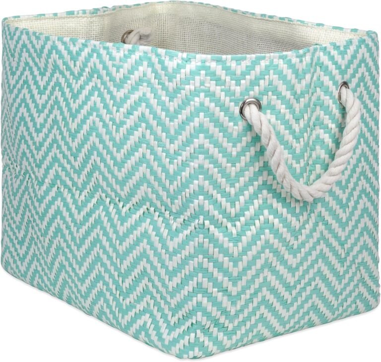 DII Chevron Woven Paper Storage Organizer Bin Laundry Hamper, Organize Clothing, Toys, Pet Supplies, Accessories, Kids & Baby Nursery Basket, Large Rectangle, 17x12x12", Aqua