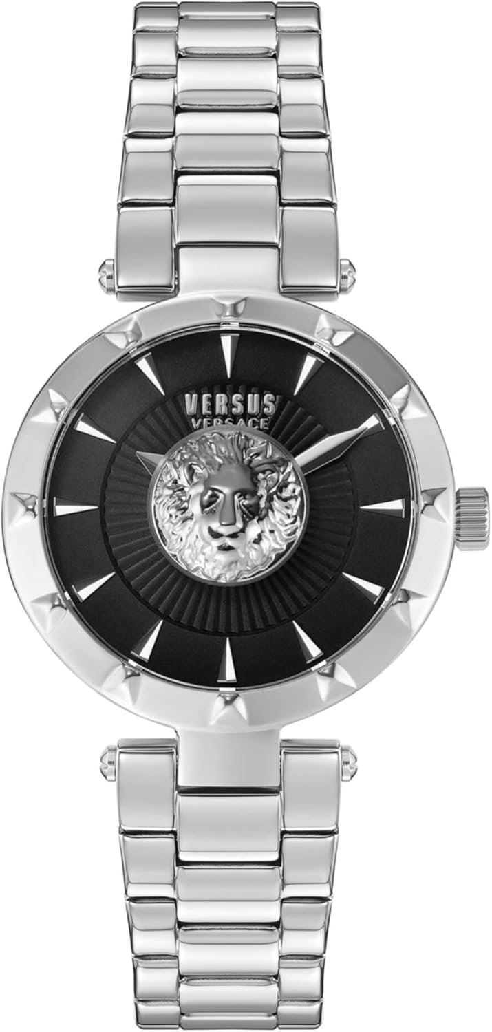 Versus Versace Sertie Collection Luxury Womens Watch Timepiece with a Silver Bracelet Featuring a Silver Case and Black Dial