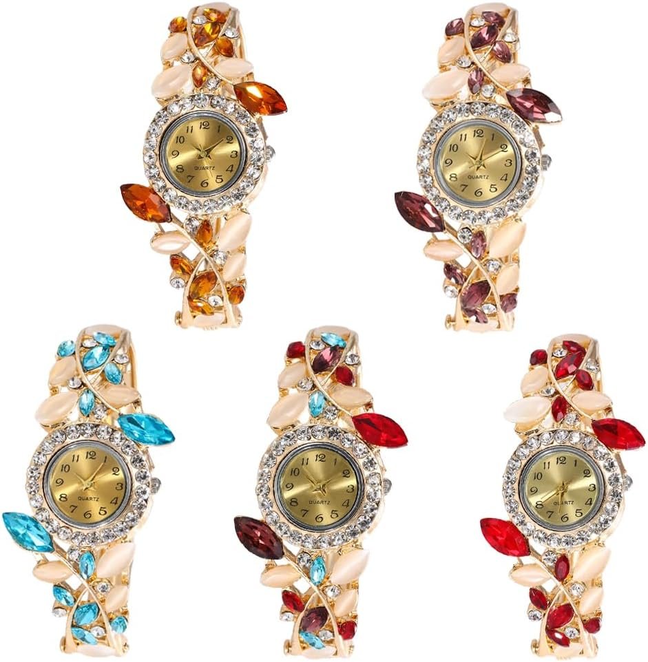 Weicam Women 5 Pack Luxury Watch Bracelet Diamond Flower Lady Retro Wholesale Wrist Watch Jewellery