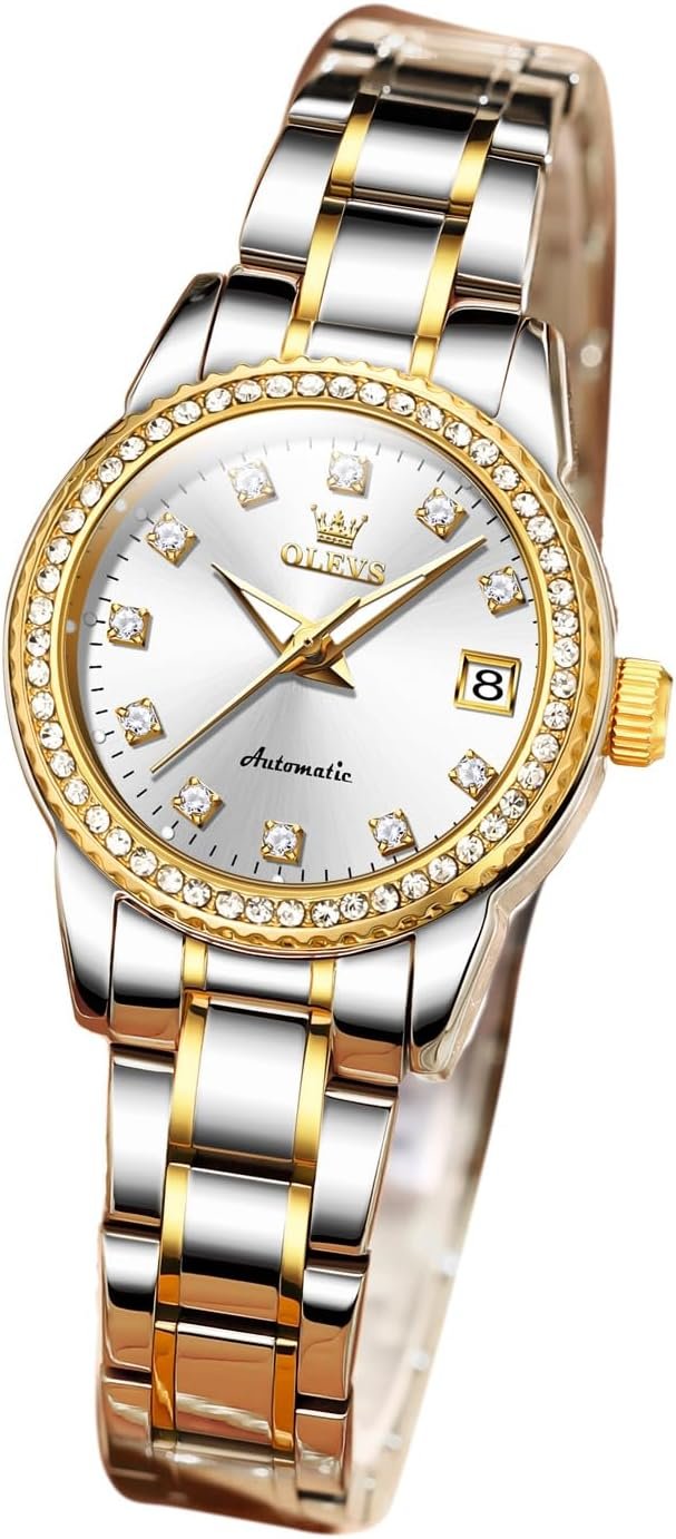 OLEVS Womens Watches Automatic Mechanical Luminous Luxury Dress Elegant Classic Waterproof Women's Wristwatches with Diamond Two Tone Stainless Steel Date