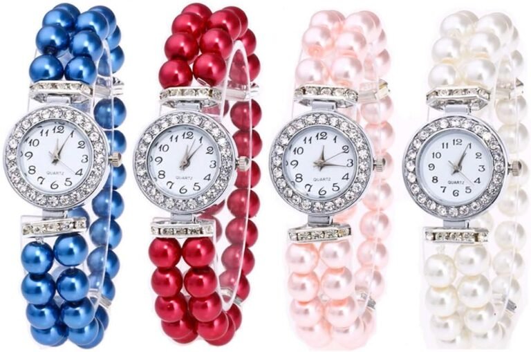 Weicam 4pc Women Elegant Crystal Pearl Bracelet Analog Quartz Wrist Watch Wholesale Watches