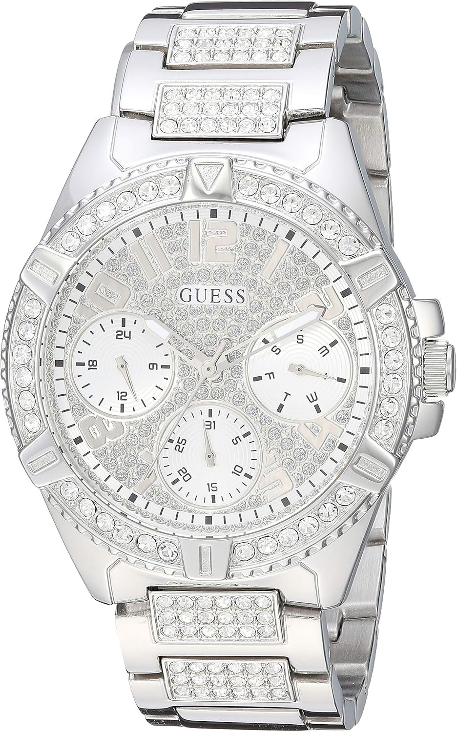 GUESS Rhinestone Silver-Tone Multifunction Watch